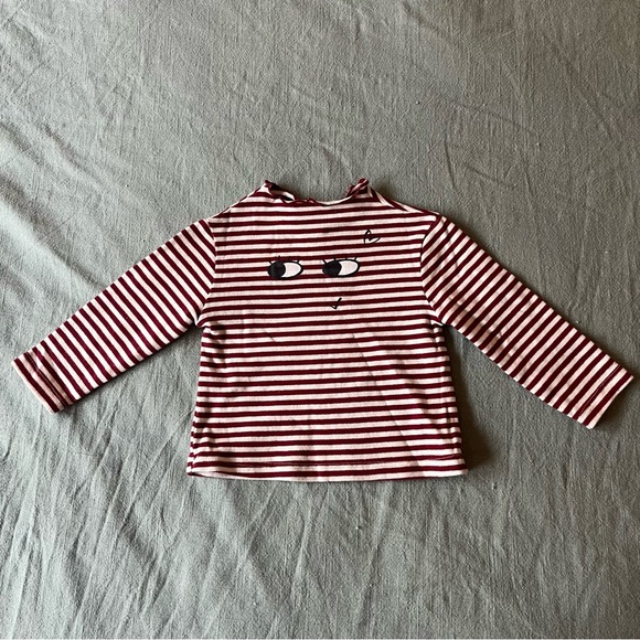 Zara Babygirl Red and White Striped Smile Heart Long Sleeve sz 3-6mo - Picture 1 of 3
